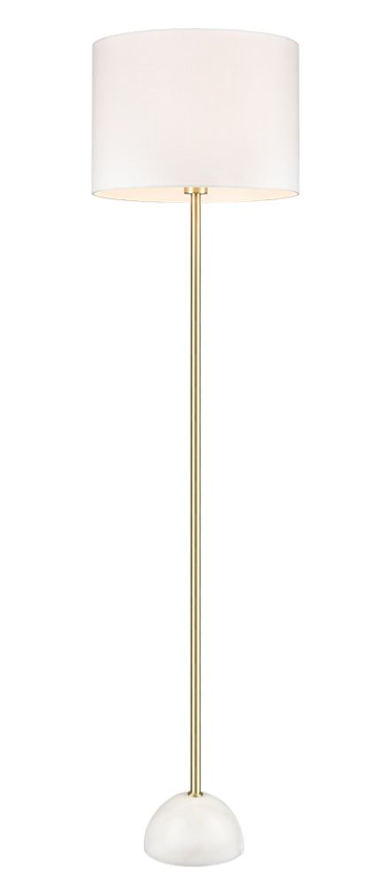 Brok Satin Brass Floor Light With Off White Fabric Shade & White Marble Base ID 13736