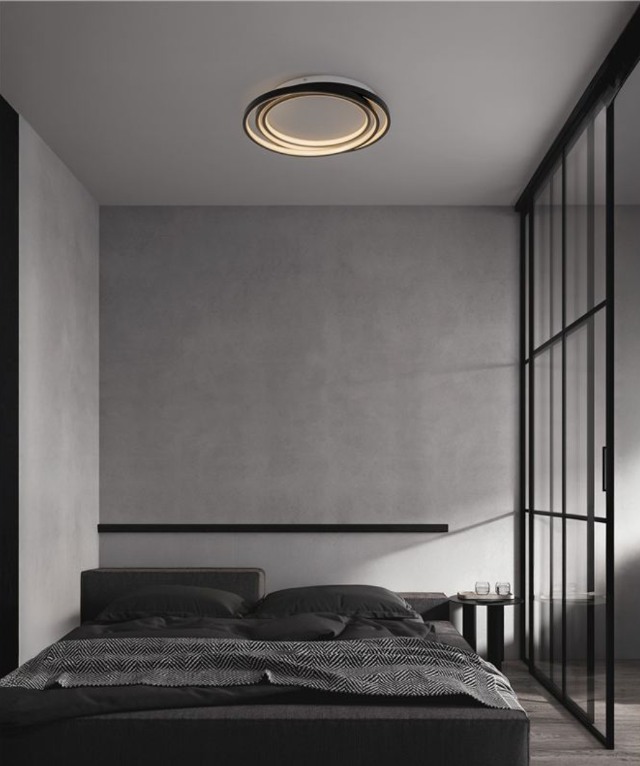 NL Arbir Matt Black Aluminium & Acrylic 3 Ring Semi Flush Ceiling Light Large - ID 13796