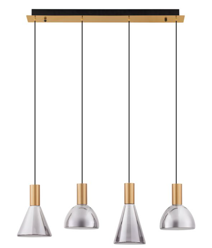 NL Voy Elegant Brass & Smoked Glass 4 Light In Line Multi Pendant - ID 13768