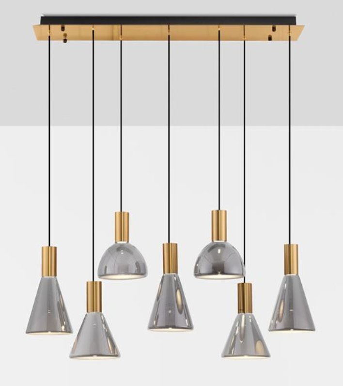 NL Voy Elegant Brass & Smoked Glass 7 Light Rectangular Multi Pendant - ID ID 13828