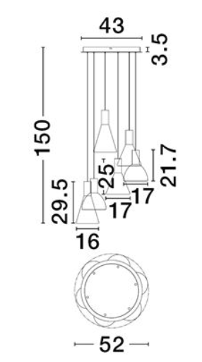 NL Voy Elegant Brass & Smoked Glass 6 Light Round Multi Pendant - ID 13824