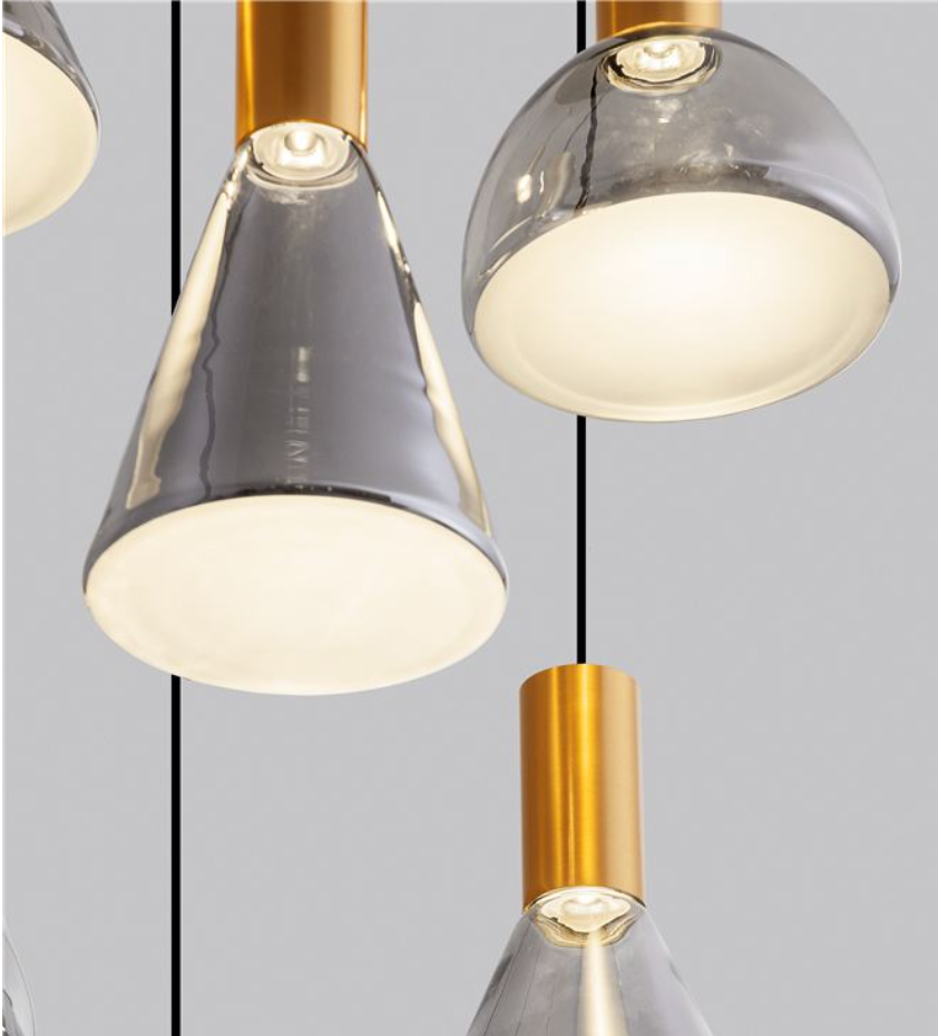NL Voy Elegant Brass & Smoked Glass 6 Light Round Multi Pendant - ID 13824
