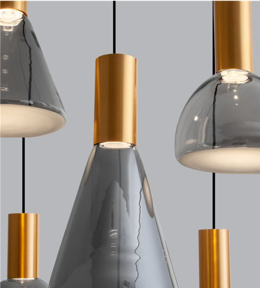 NL Voy Elegant Brass & Smoked Glass 6 Light Round Multi Pendant - ID 13824