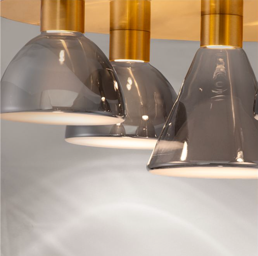 NL Voy Elegant Brass & Smoked Glass Semi Flush Ceiling Light - ID 13832