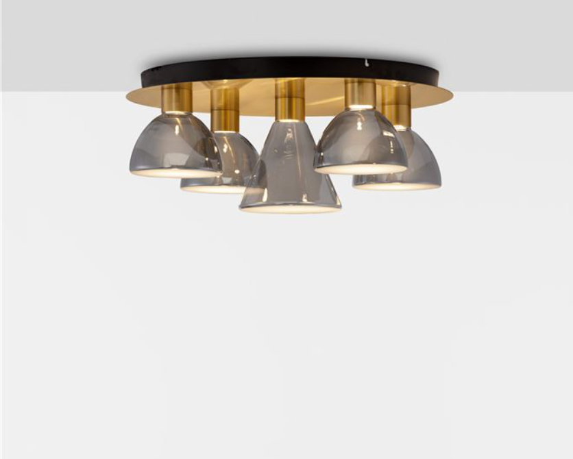 NL Voy Elegant Brass & Smoked Glass Semi Flush Ceiling Light - ID 13832