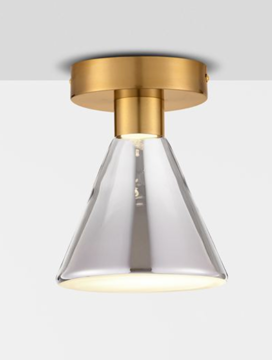 NL Voy Elegant Brass & Smoked Glass Conical Small Semi Flush Ceiling Light ID 13833