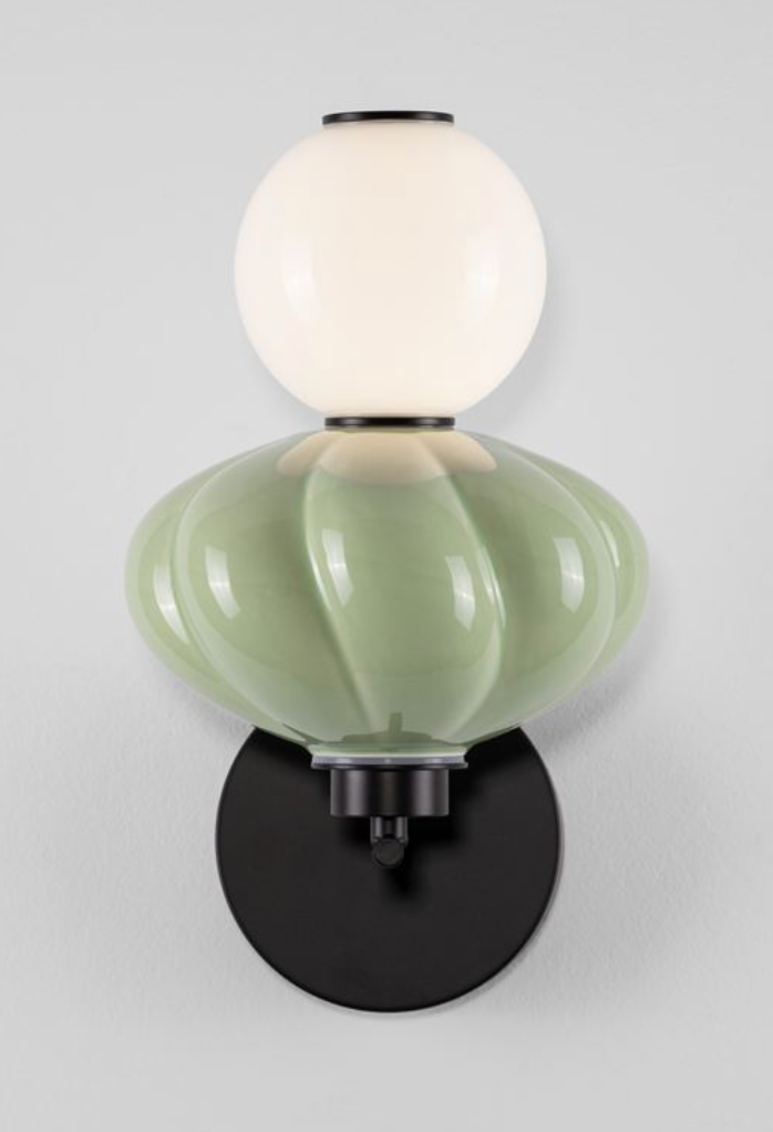 NL Boneta Green Ceramic & Opal Glass Wall Light - ID 13845