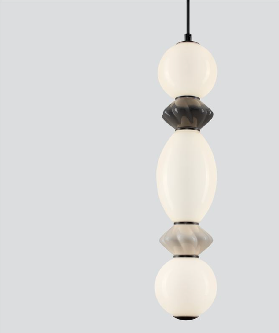 NL Pallin Dark & Light Grey Ceramic & Opal Glass Tall Pendant - ID 13849