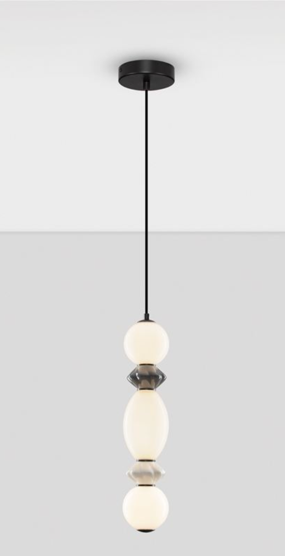 NL Pallin Dark & Light Grey Ceramic & Opal Glass Tall Pendant - ID 13849