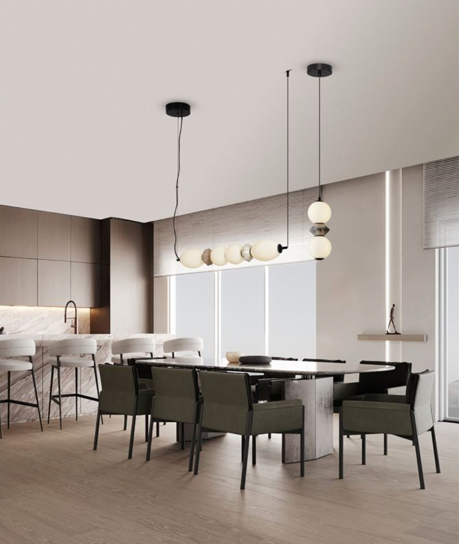 NL Pallin Mocha & Light Grey Ceramic & Opal Glass Linear Pendant - ID 13850