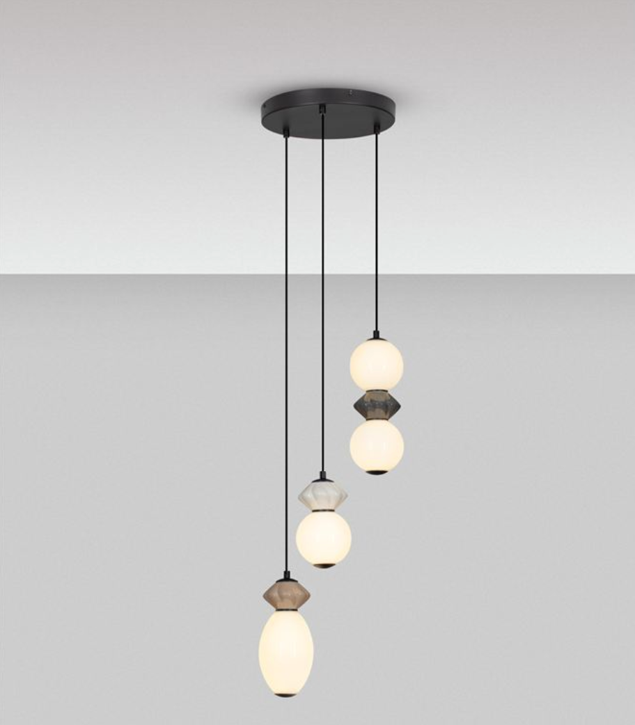NL Pallin Mocha, Light & Dark Grey Ceramic & Opal Glass 3 Light Multi Pendant - ID 13851
