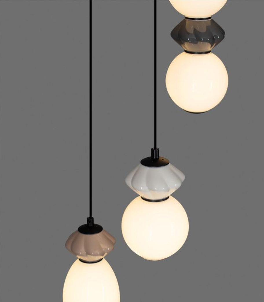 NL Pallin Mocha, Light & Dark Grey Ceramic & Opal Glass 3 Light Multi Pendant - ID 13851