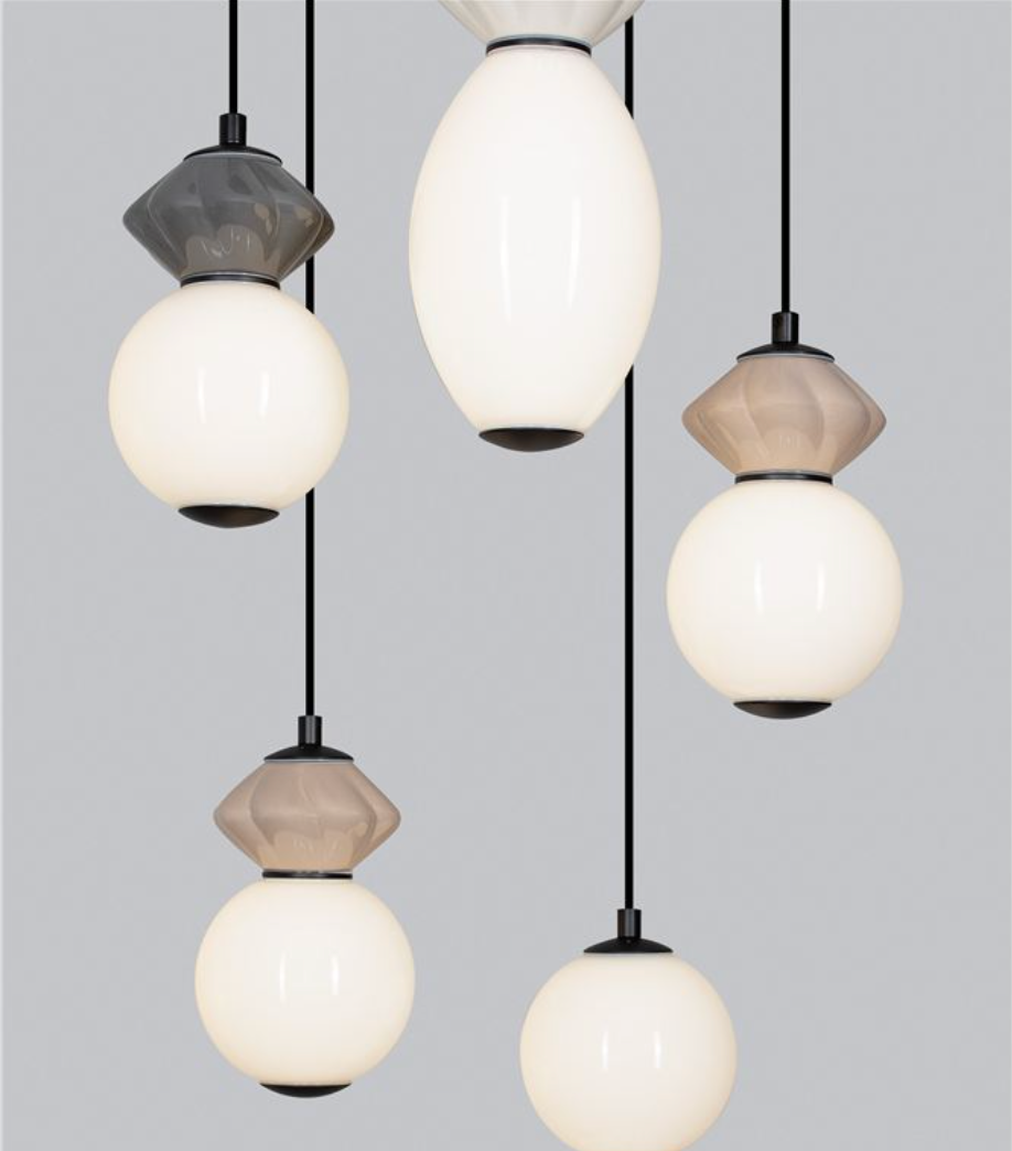 NL Pallin Mocha, Light & Dark Grey Ceramic & Opal Glass 5 Light Multi Pendant - ID 13852