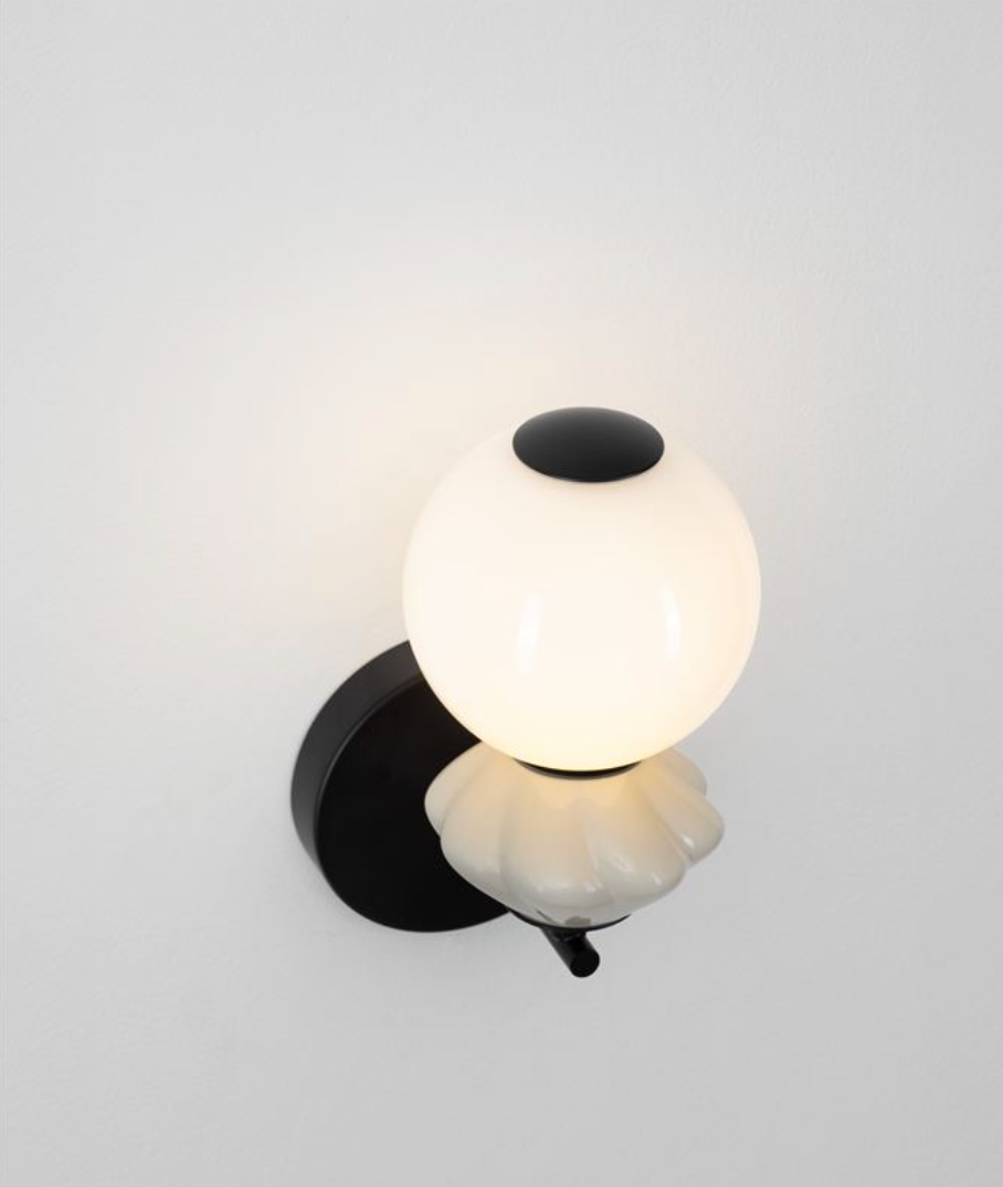 NL Pallin Light Grey Ceramic & Opal Glass Wall Light - ID 13853