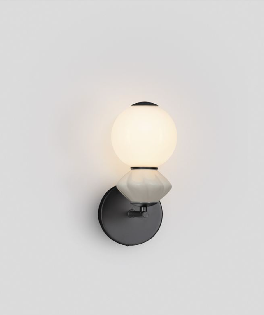 NL Pallin Light Grey Ceramic & Opal Glass Wall Light - ID 13853