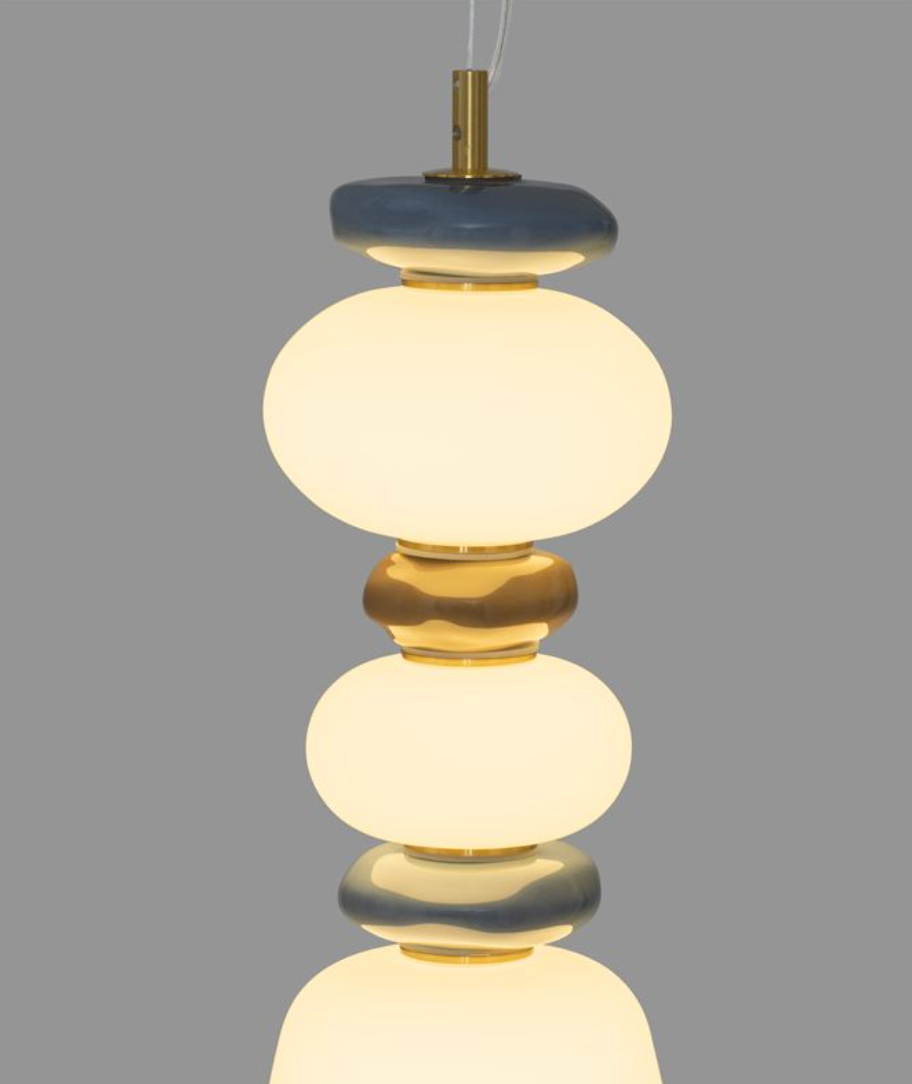 NL Palor Coloured Porcelain & Opal Glass Tall Pendant - ID 13866
