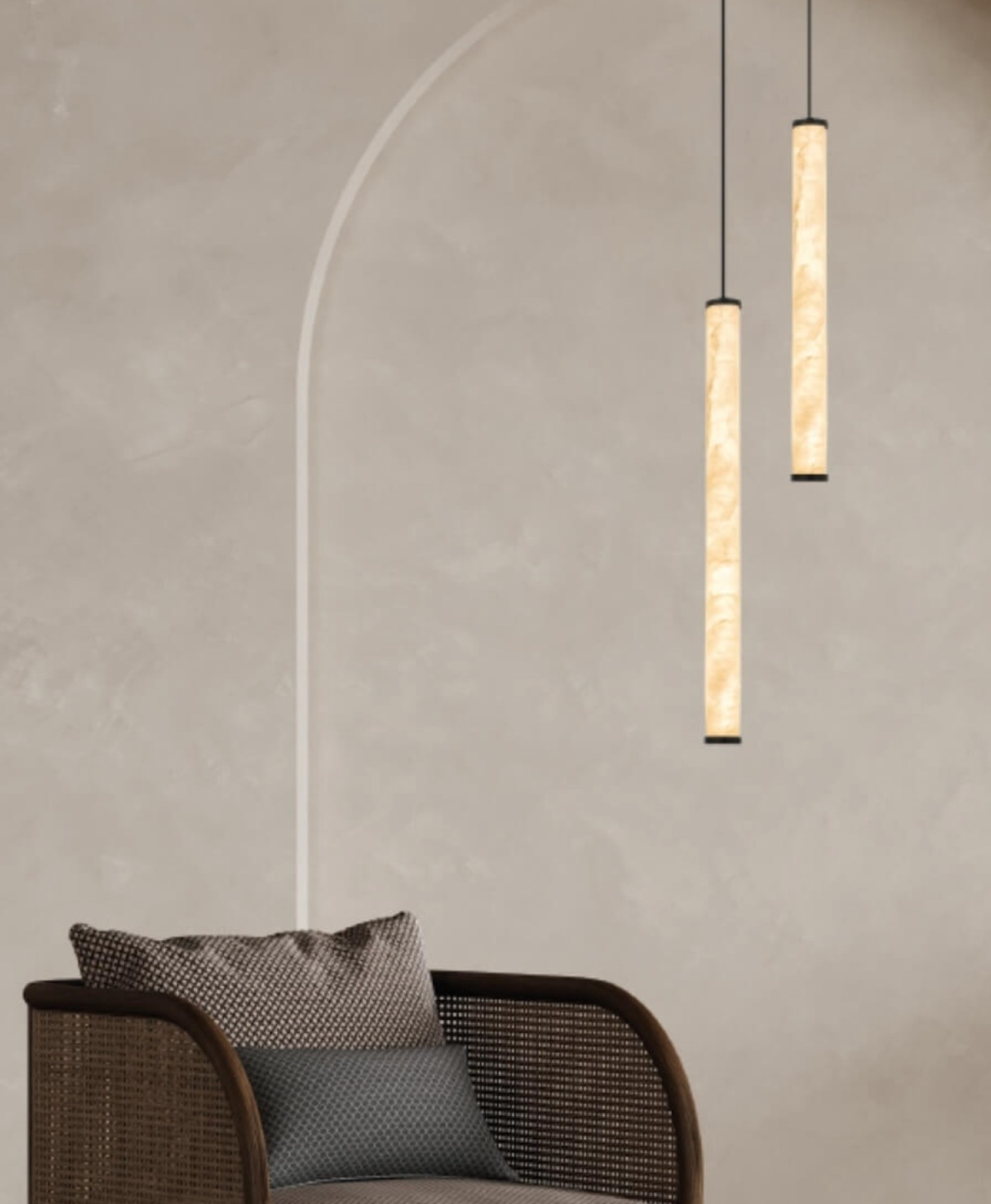 ZAM Alabaster & Matt Black Long Slim Tube Pendant - ID 13890