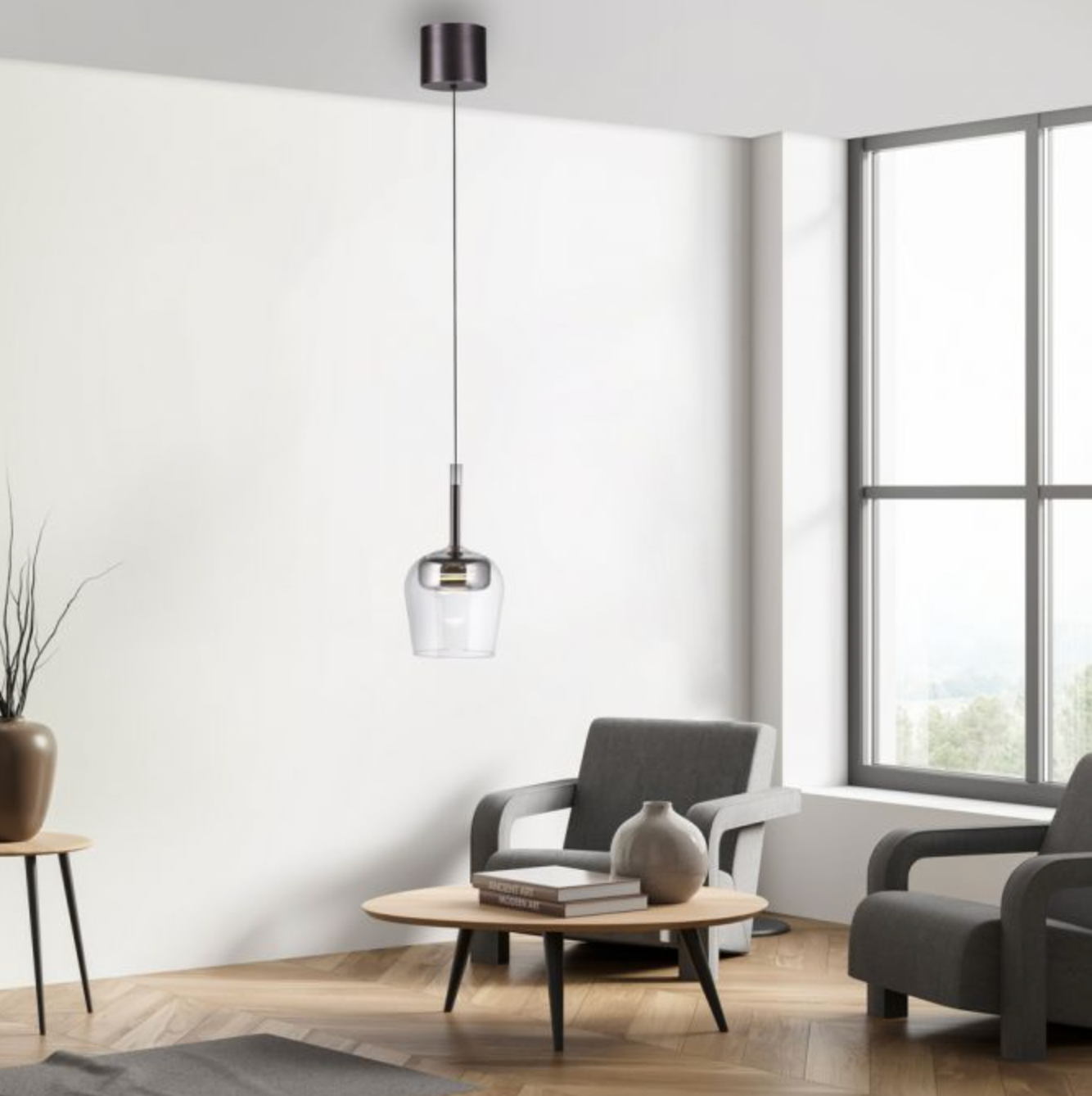 PNL Remote Controlled Raise & Lower Single Pendant Silver - ID 13919