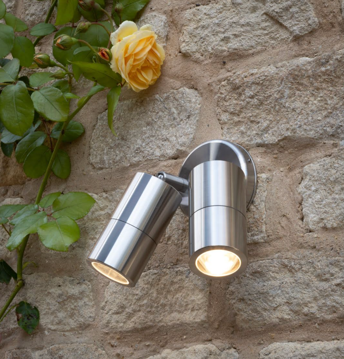 Tyndrum Satin Aluminium Outdoor IP65 Wall Mounted Twin Spot Light