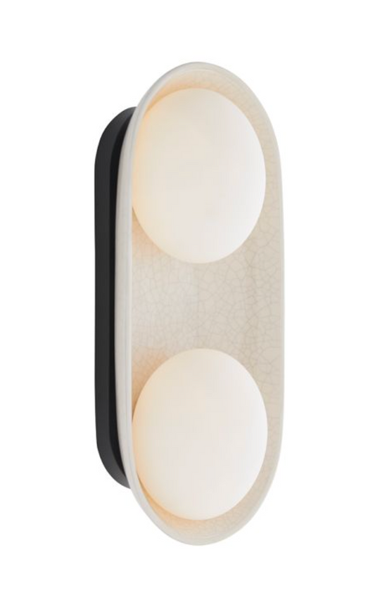 Ceramic Ivory Stained Crackle & Blackened Steel 2 Light Wall -  ID 14016