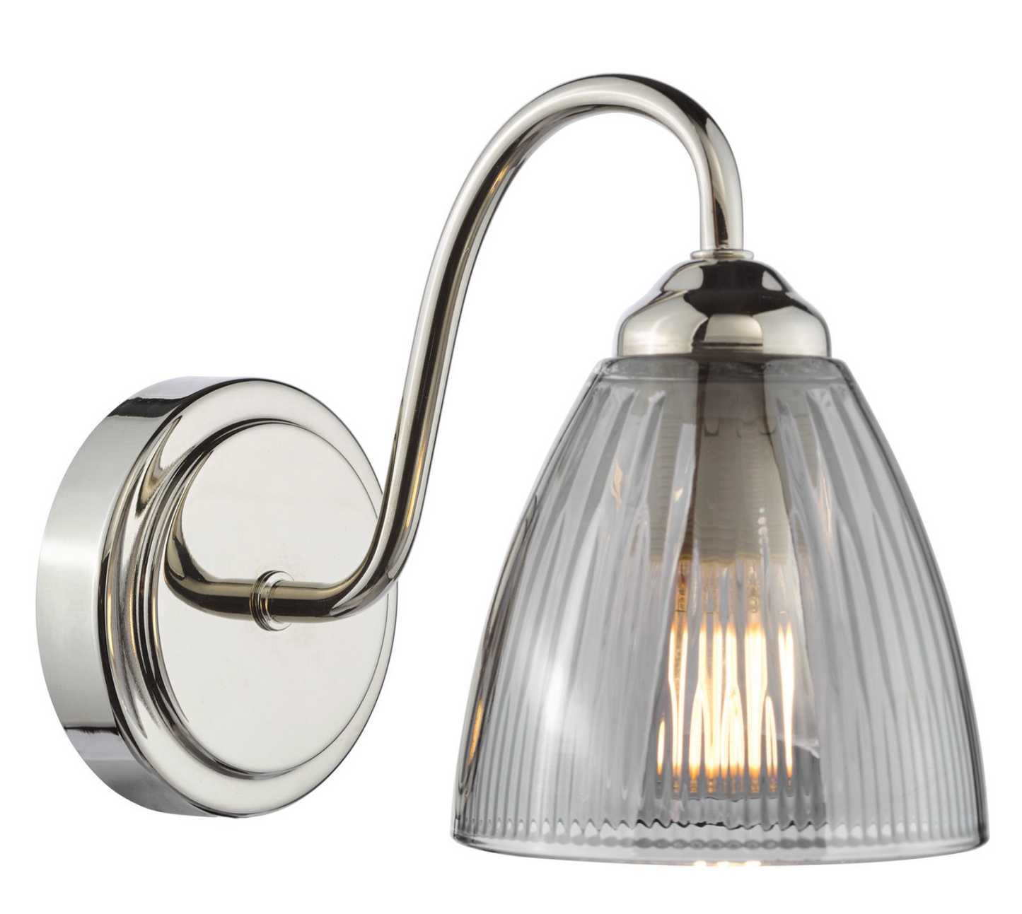 Polished Nickel and Smoked Ribbed Glass Wall Light - ID 14023