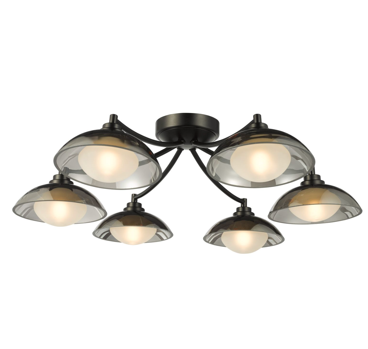 6 Light Semi-Flush Satin Black and Smoked Glass - ID 14283-V2