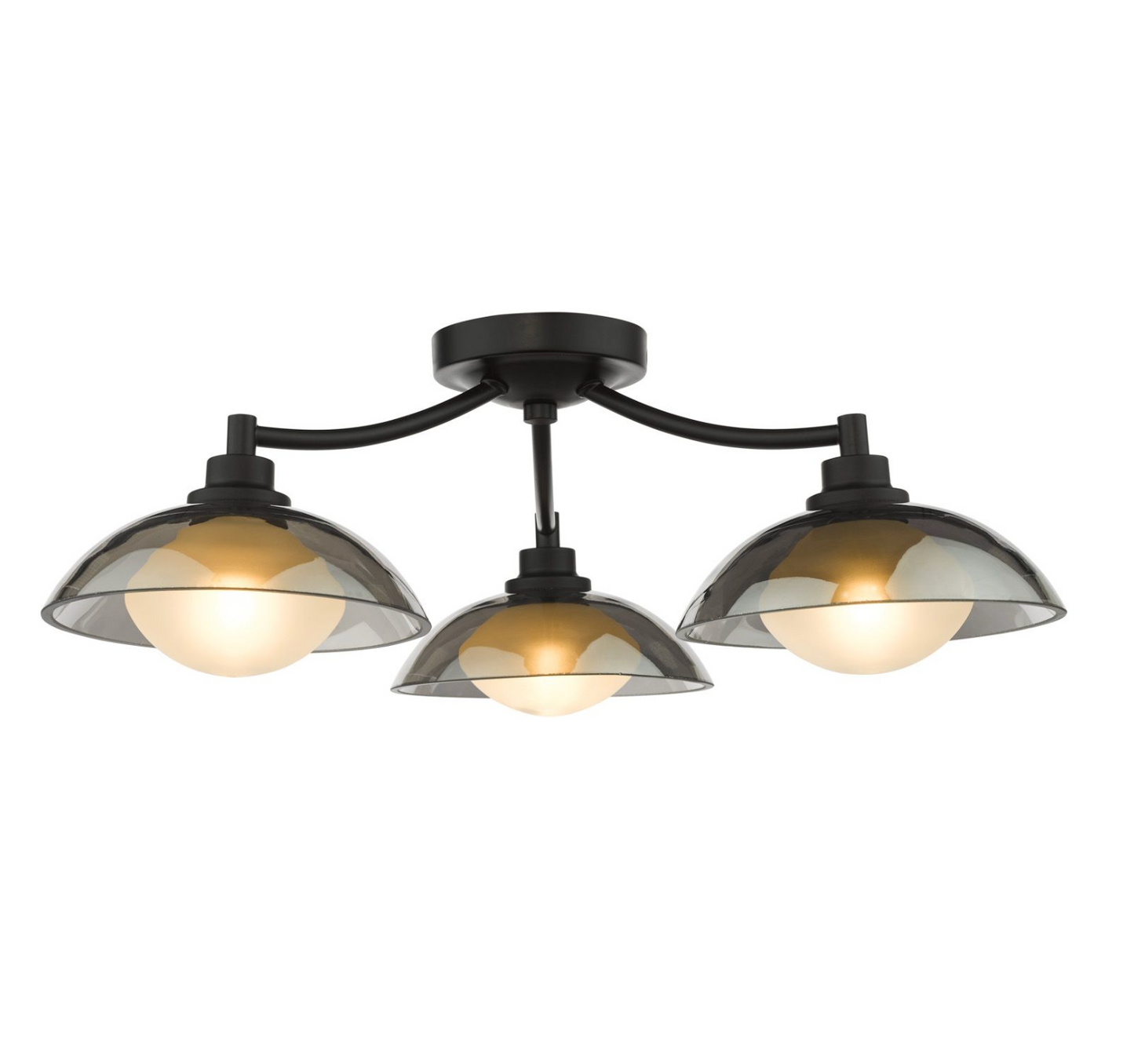 3 Light Semi-Flush Satin Black and Smoked Glass - ID 14284-V2