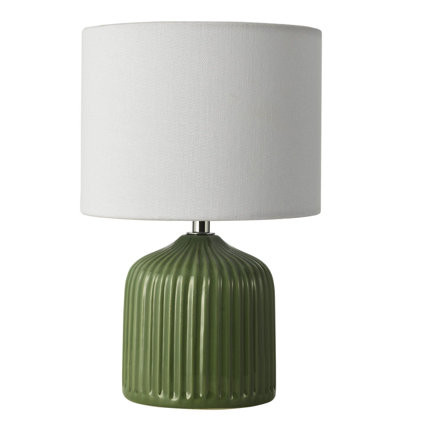 Green Ceramic Table Light with White Linen Drum shade - ID 13989