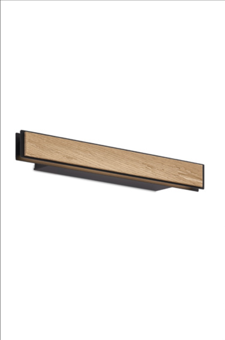 Grossmann FORM Textured Matt Black & Rough-Hewn Wood Linear Wall Light - ID 14863