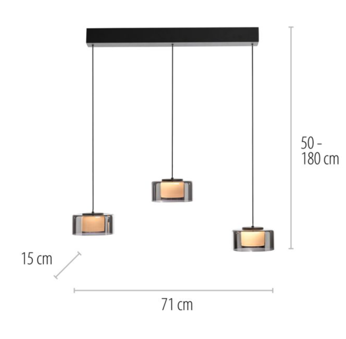 RALI Black and Smoked LED 3-Light Linear Pendant - ID 14986