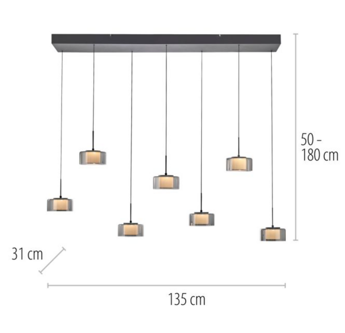 RALI Black and Smoked LED 7-Light Linear Pendant - ID 14988