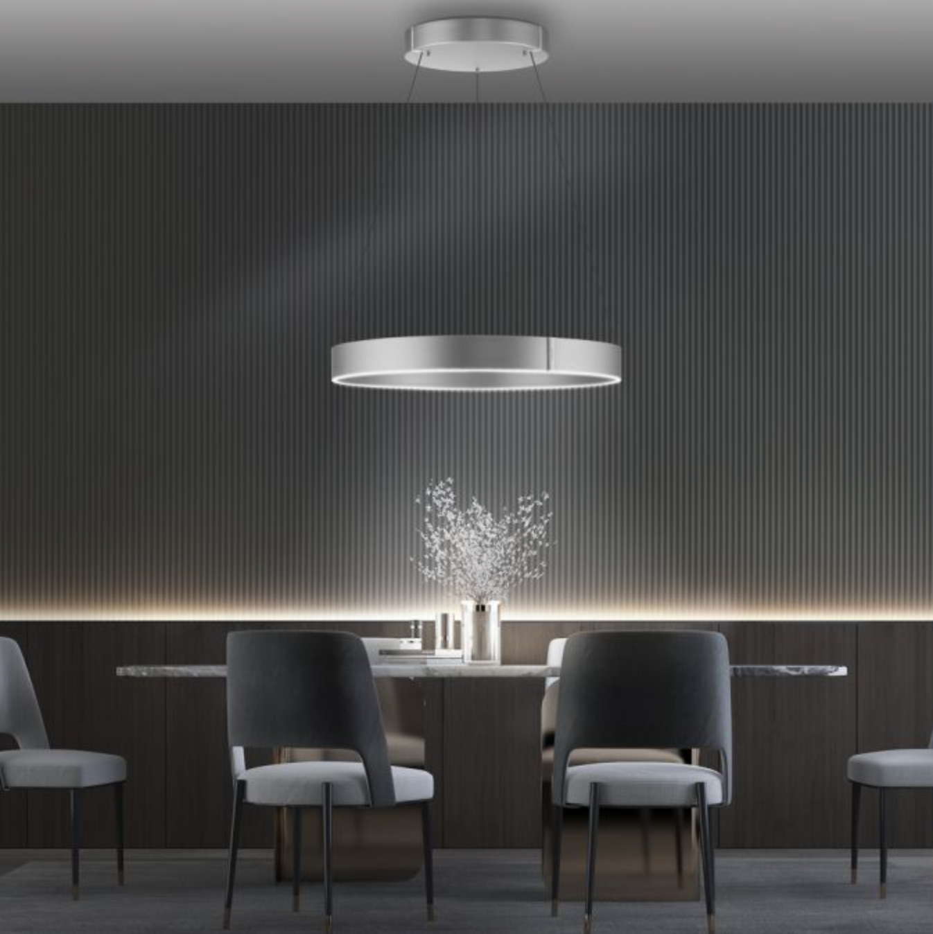 Eclip 70cm Satin Aluminium Height Adjustable LED Up+Downlight Ring - ID 13677