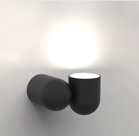 Matt Black Rounded Cylinder Wall or Ceiling Mounted GU10 Spotlight - ID 13790