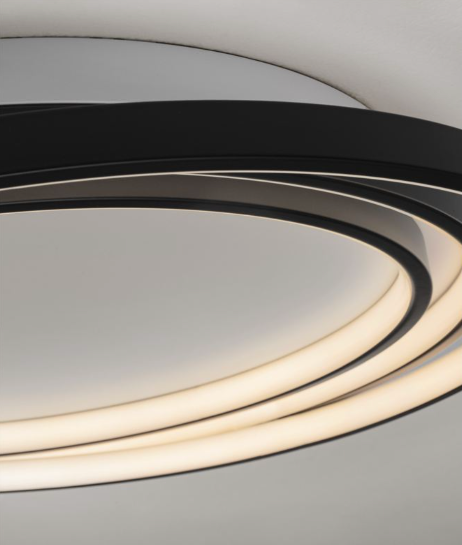 NL Arbir Matt Black Aluminium & Acrylic 3 Ring Semi Flush Ceiling Light Large - ID 13796
