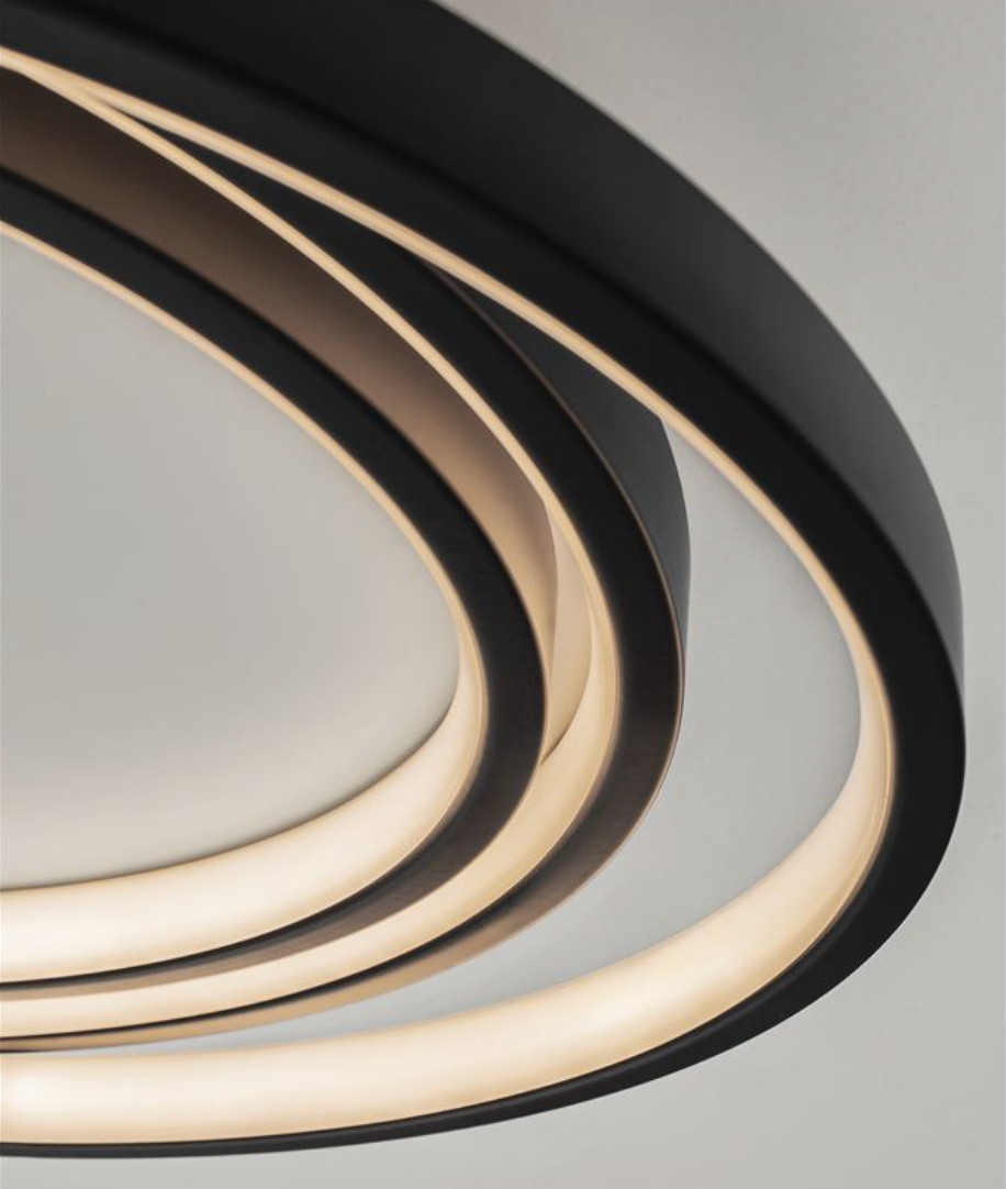 NL Arbir Matt Black Aluminium & Acrylic 3 Ring Semi Flush Ceiling Light Large - ID 13796
