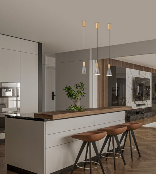 NL Voy Elegant Brass & Smoked Glass Slim Conical Pendant - ID 13764