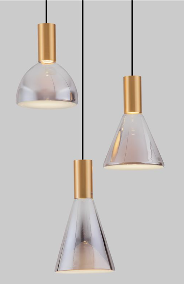 NL Voy Elegant Brass & Smoked Glass 3 Light Multi Pendant - ID 13765