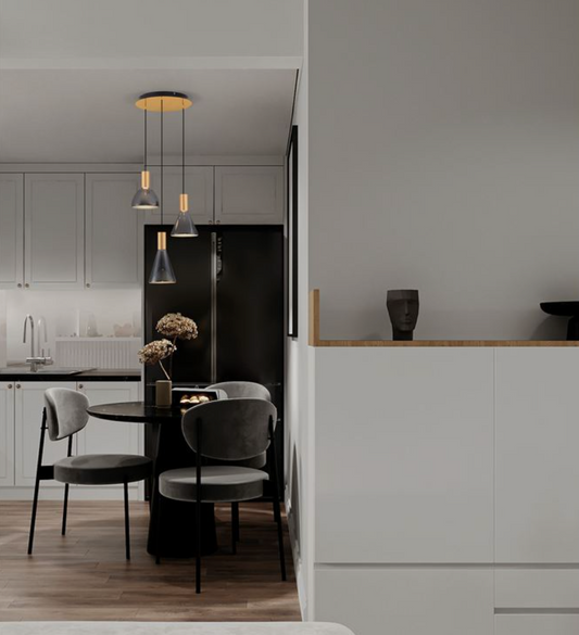 NL Voy Elegant Brass & Smoked Glass 3 Light Round Multi Pendant - ID 13765