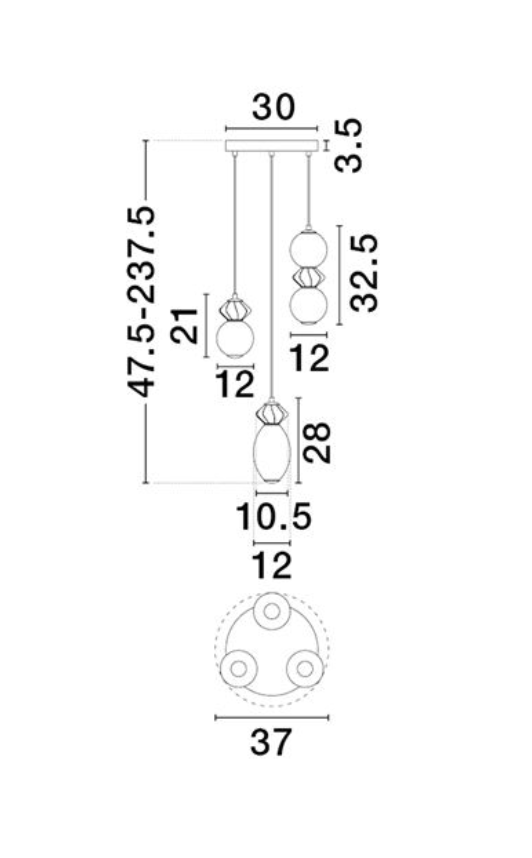 NL Pallin Mocha, Light & Dark Grey Ceramic & Opal Glass 3 Light Multi Pendant - ID 13851