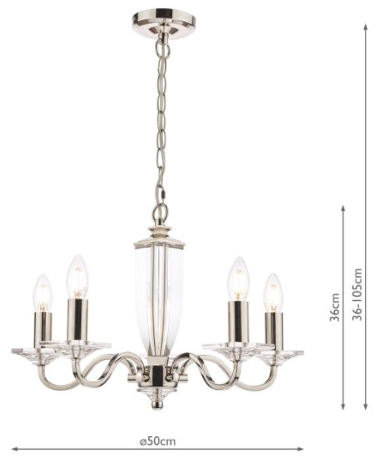Laura Ashley - Carson 5lt Chandelier, Polished Nickel, Crystal Glass - ID 13167