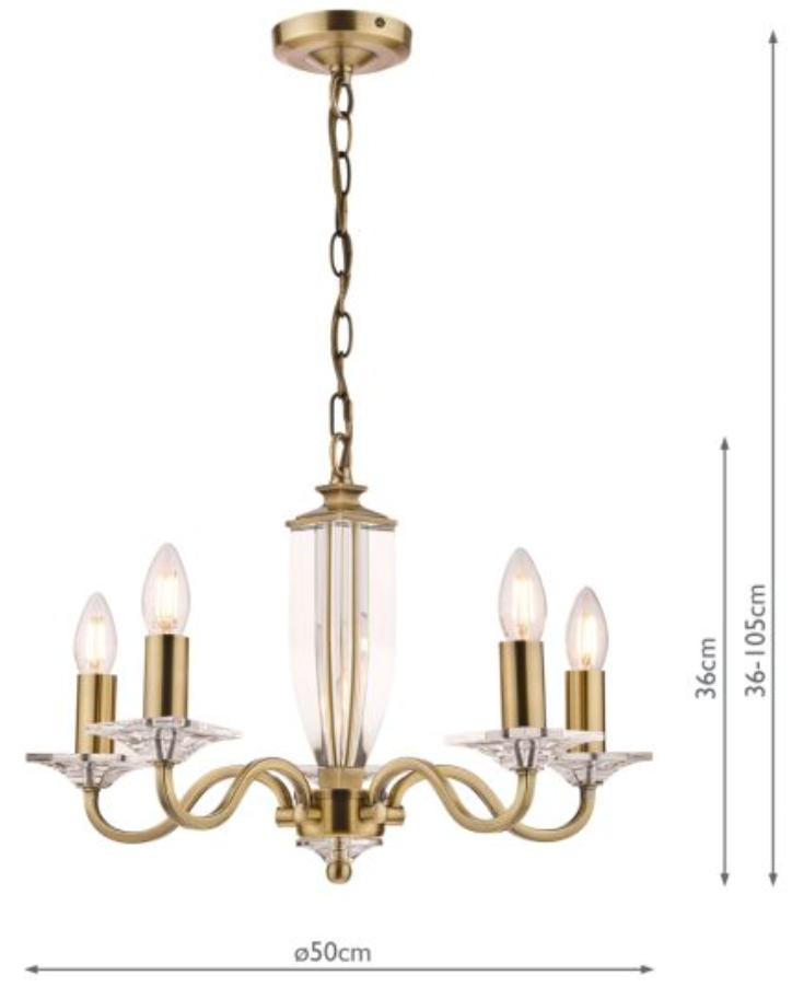 Laura Ashley - Carson 5lt Chandelier, Antique Brass, Crystal Glass - ID 13166