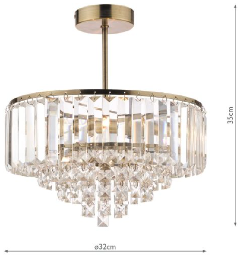 Laura Ashley Vienna, 3x G9 Semi Flush Crystal Ceiling Light, Antique Brass (Small) - ID 13154