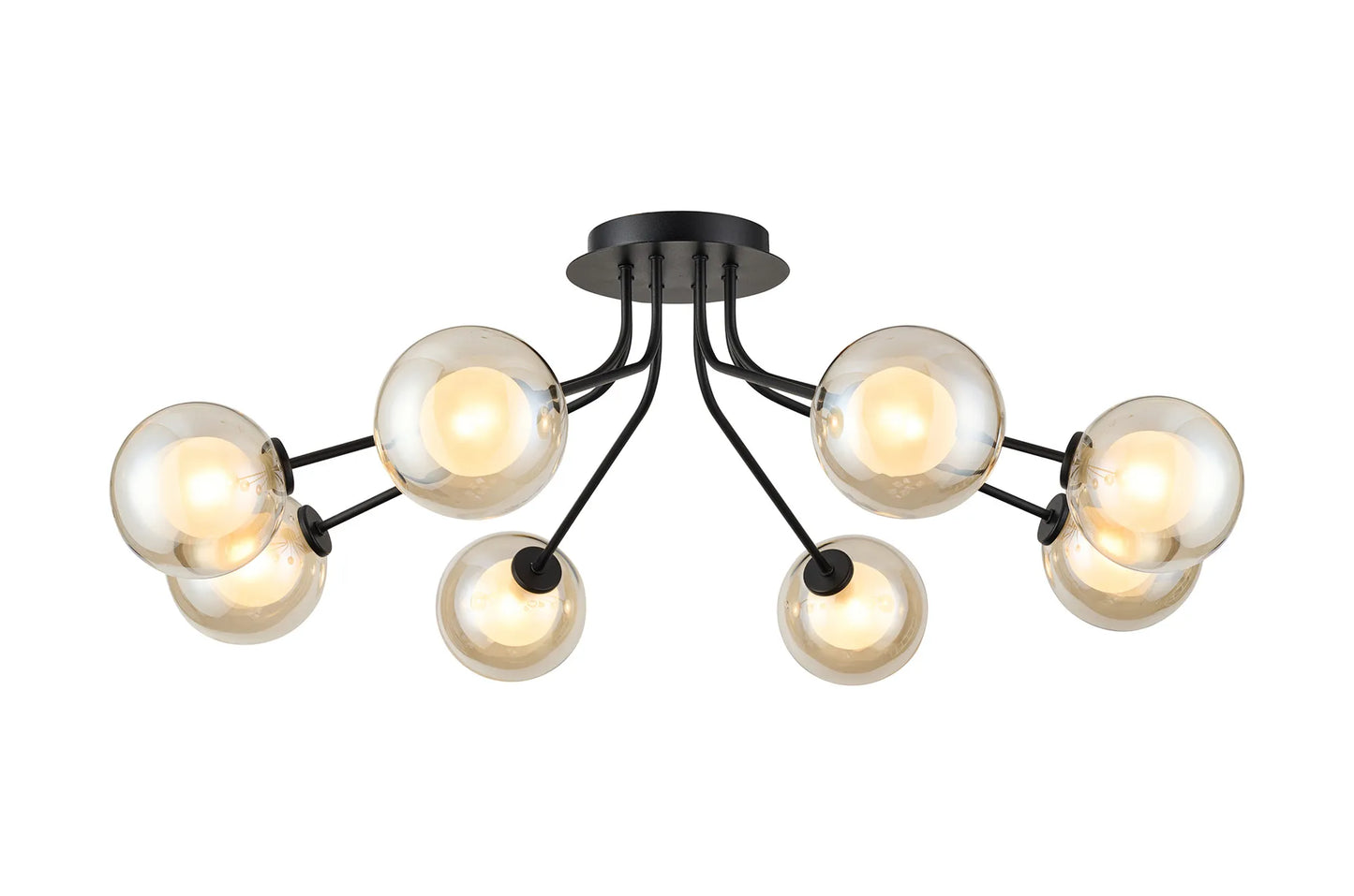 INSP 8 Light Semi-Flush in Satin Black with Cognac & Frosted Glass - ID 14430