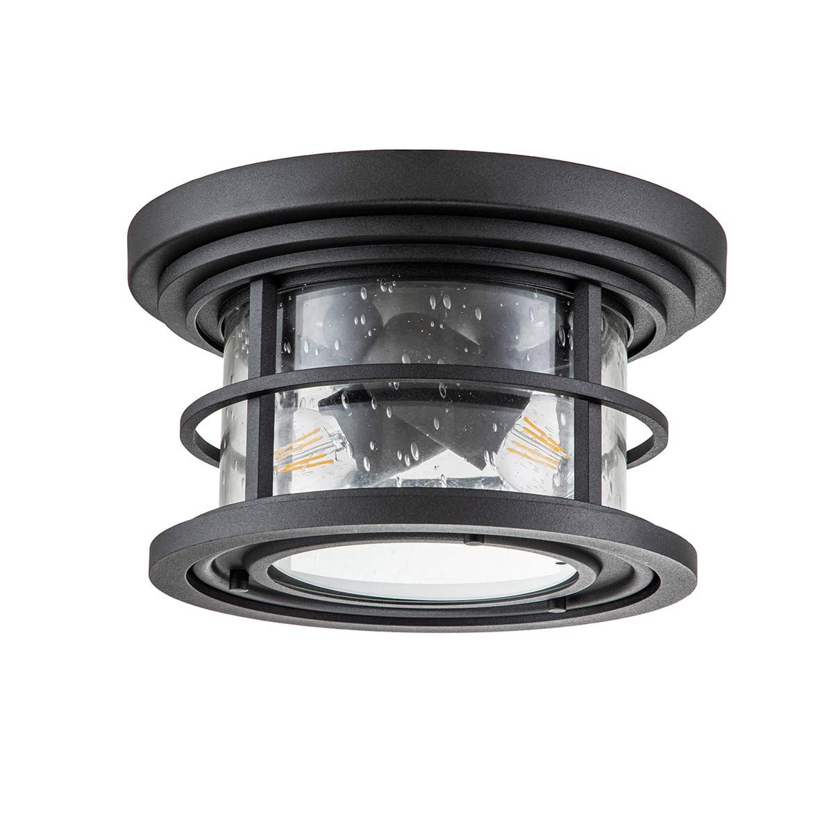 Hornchurch Textured Black Outdoor Flush Ceiling Light - ID 13683