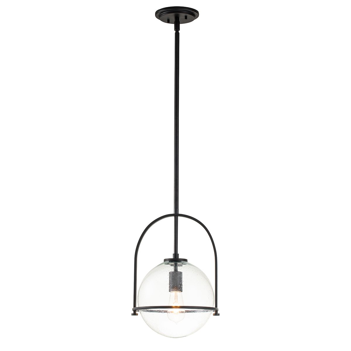 SOM 1 Light Pendant in Black with Clear Seeded Glass - ID 13659