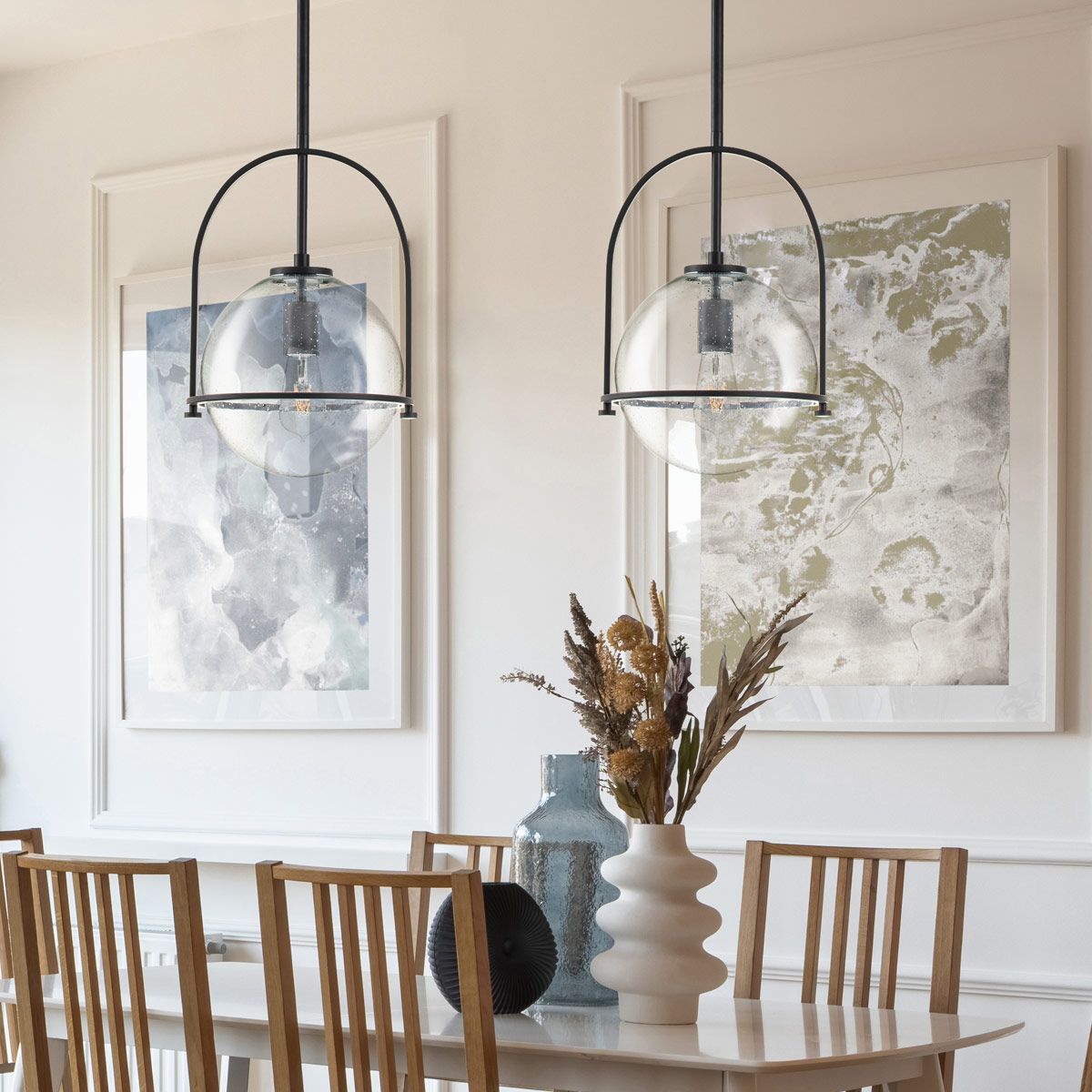 SOM 1 Light Pendant in Black with Clear Seeded Glass - ID 13659
