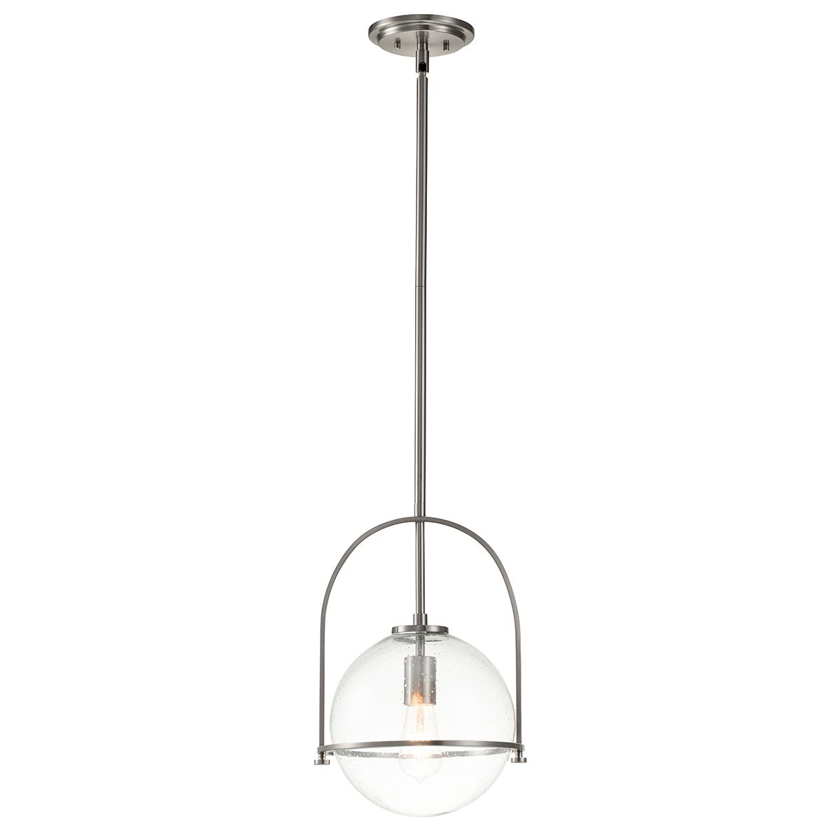 SOM 1 Light Pendant in Brushed Nickel with Clear Seeded Glass - ID 13661