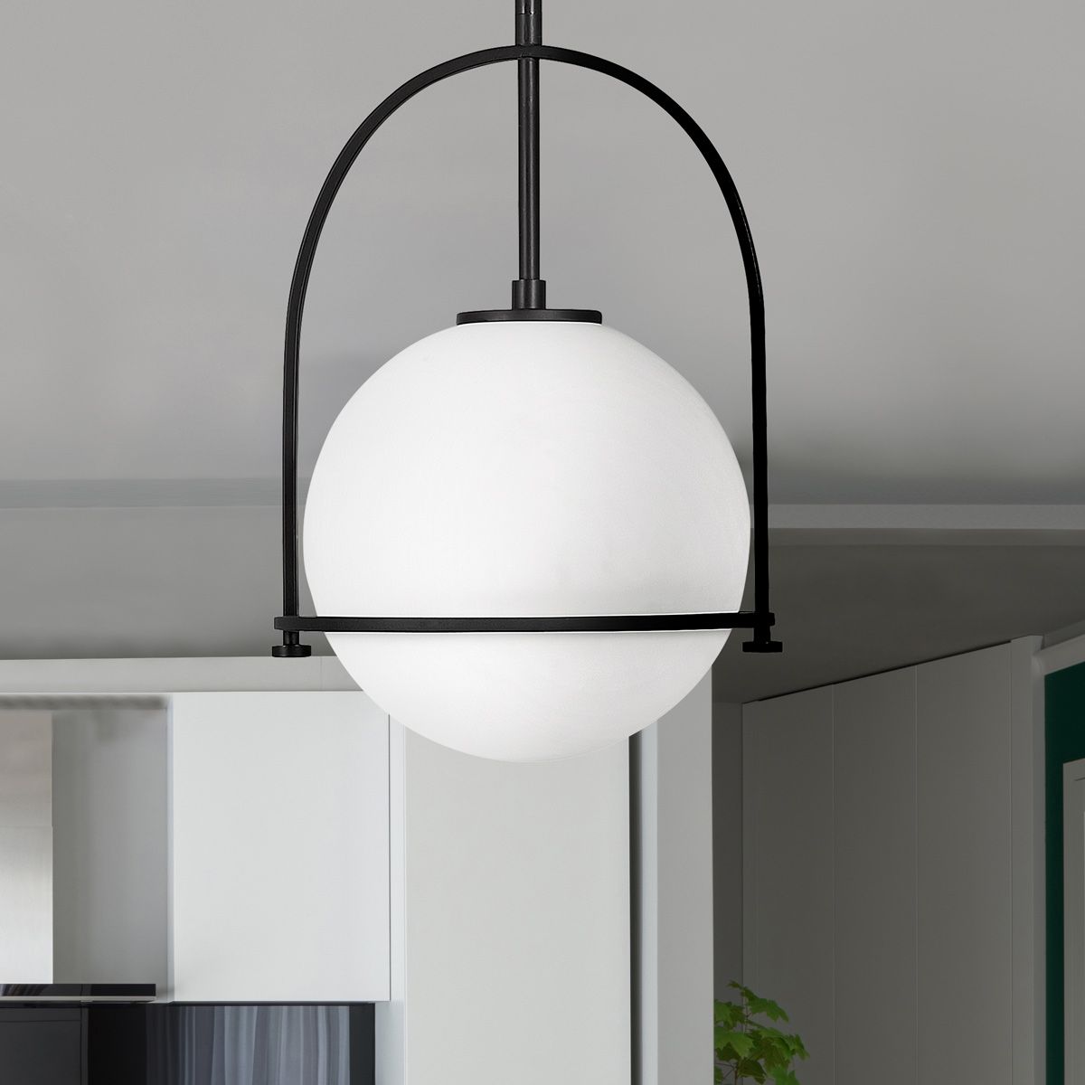 SOM 1 Light Pendant in Black with Opal Glass - ID 13660