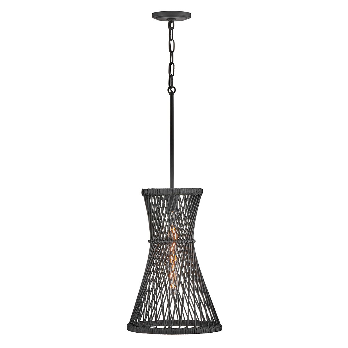 TWY Natural Rattan Reed Handwoven Single Pendant in Black - ID 14004