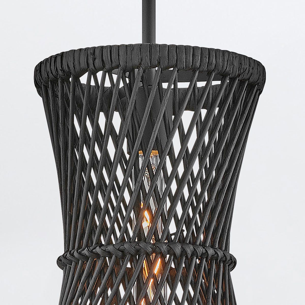 TWY Natural Rattan Reed Handwoven Single Pendant in Black - ID 14004